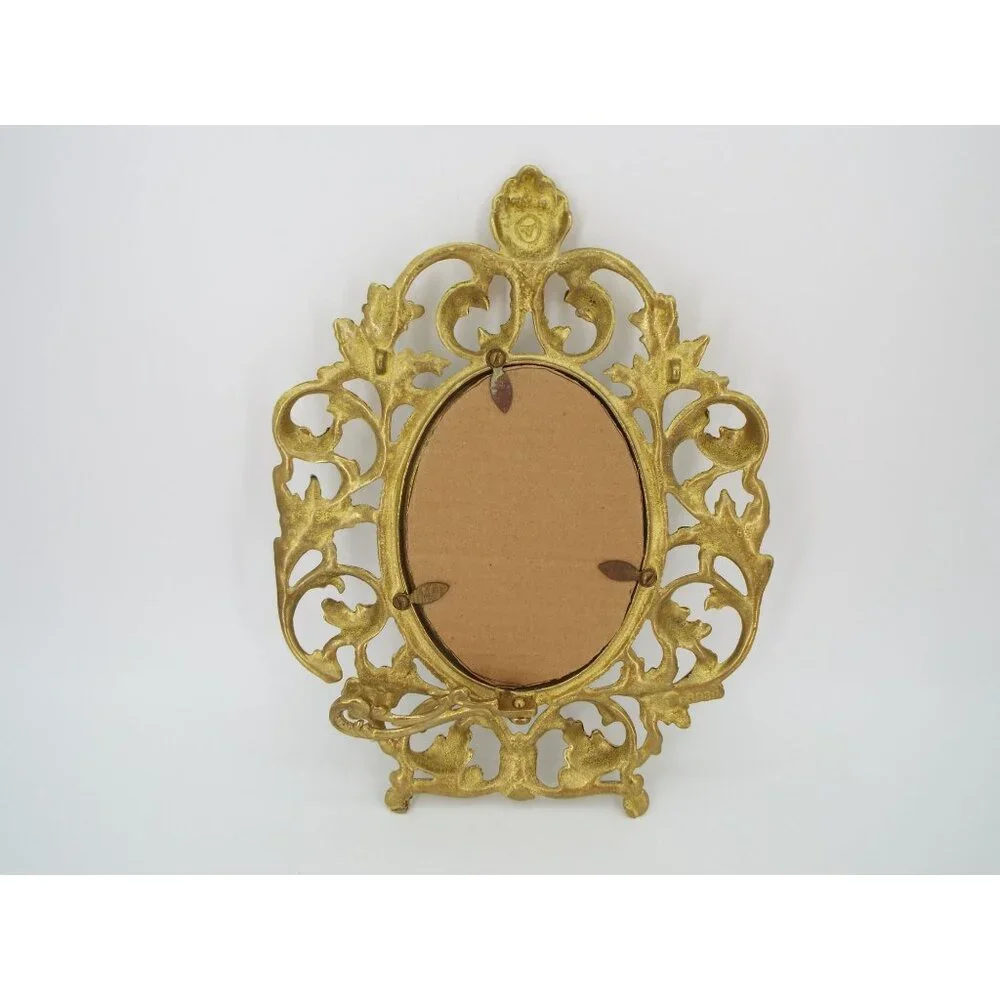 Pair of Vintage Valleau USA Ornate Brass Photo Frames with Stands